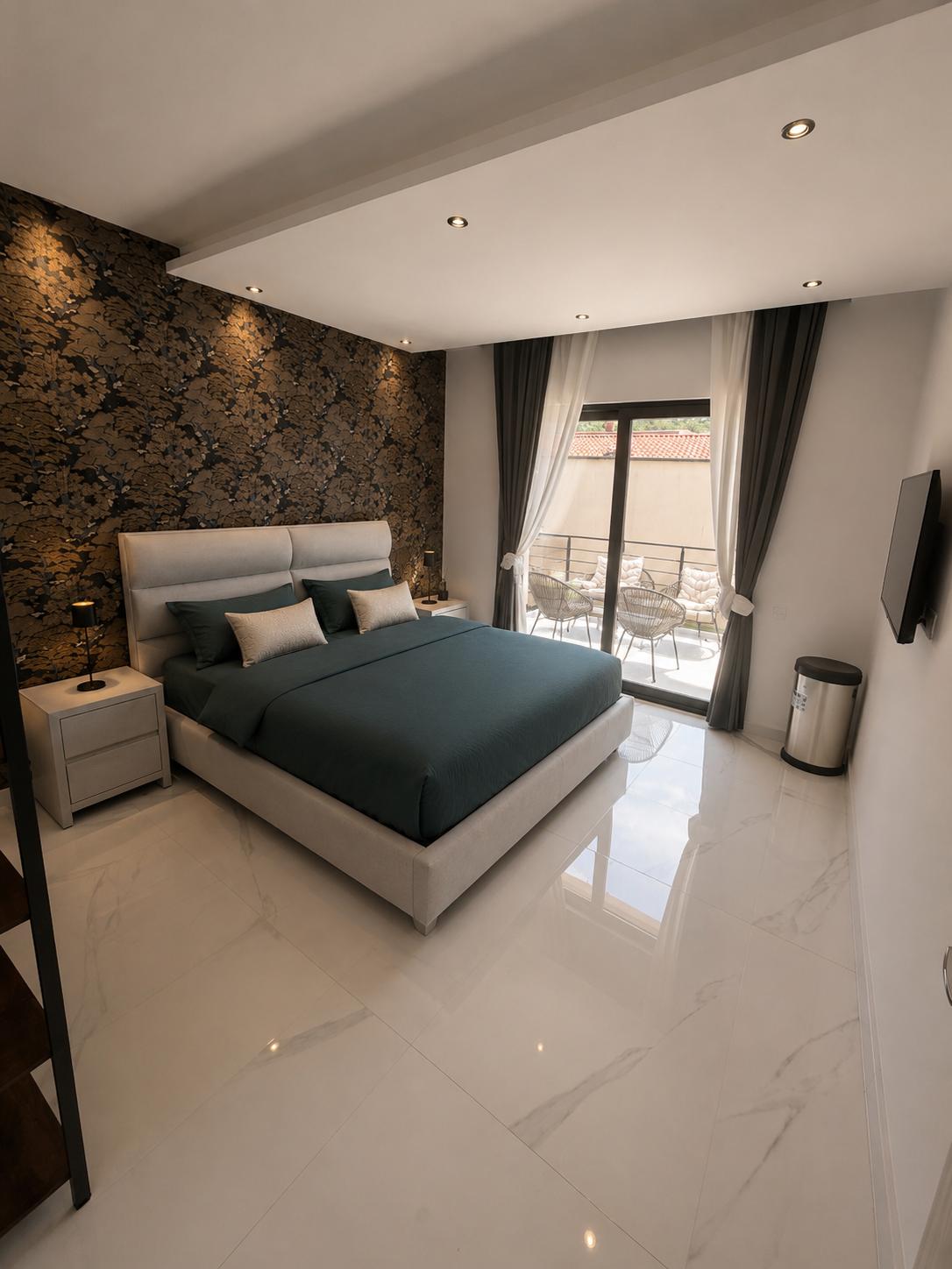 Schlafzimmer – Goldene Tapete